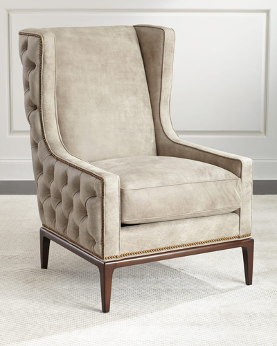 Shop Ambella Idris Tufted-back Leather Wing Chair In Gray