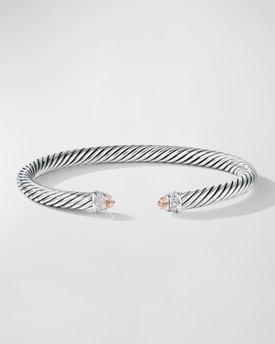 Shop David Yurman Cable Bracelet With Diamonds In Silver, 5mm In Morganite