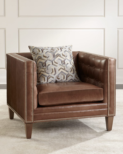 Shop Massoud Jagger Tufted Leather Chair In Brown