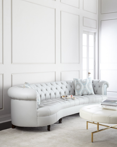 Haute House Rebecca Leather Mirrored Tufted Sofa 122" In Light Gray