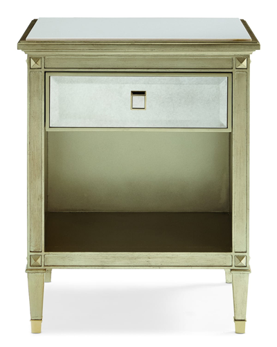 Shop Caracole Emilee Antiqued Mirrored Night Stand In Silver