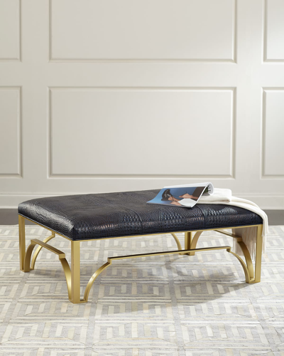 Shop Massoud Astor Leather And Brass Ottoman In Navy