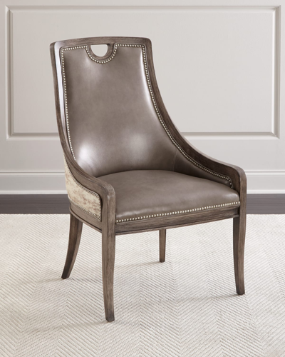Shop Massoud Silvana Leather Dining Chair In Silver