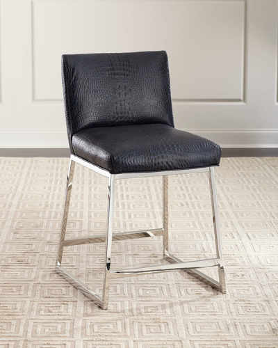 Shop Massoud Adrift Leather Counter Stool In Navy