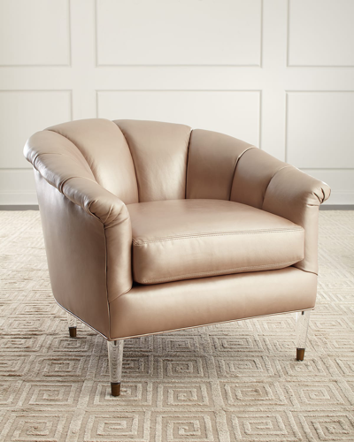 Shop Massoud Surrey Leather Channel Tufted Chair In Stone