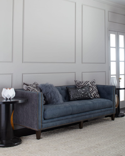 Shop Massoud Jillian Tufted Leather Sofa 90" In Soft Blue