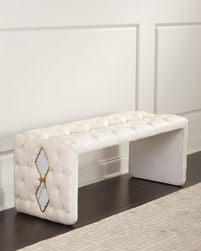 Shop Haute House Elisa Marble Inlay Tufted Bench In Ivory