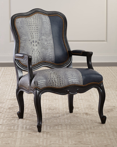 Shop Massoud Alex Leather Bergere Chair In Blue