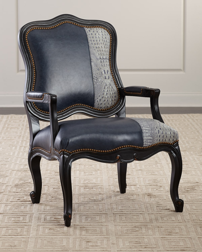 Shop Massoud Amy Leather Bergere Chair In Blue