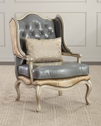 Shop Massoud Ambrose Tufted Leather Chair In Gold/blue