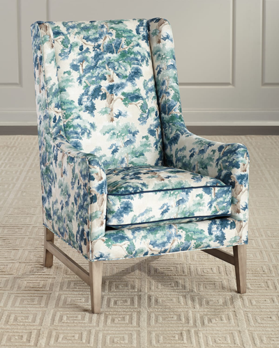 Shop Massoud Larchmont Wing Chair In Blue Floral