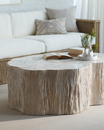 Shop Palecek Camilla Fossilized Clam Coffee Table In Tan, Ivory