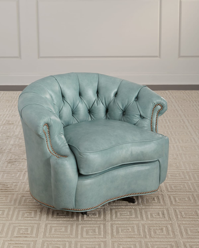 Shop Old Hickory Tannery Tahoe Leather Swivel Chair In Blue