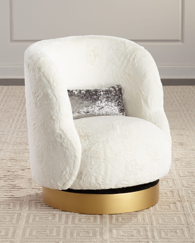 Shop Haute House Mischa Pouf Swivel Chair In Ivory