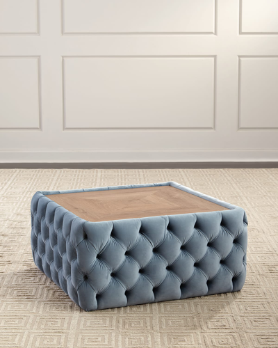 Shop Haute House Cody Stone Top Tufted Ottoman In Azure Blue