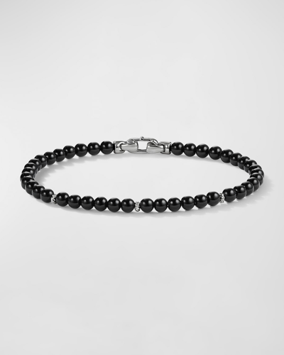 Shop David Yurman 4mm Bijoux Spiritual Beads Bracelet With Silver In Black Onyx