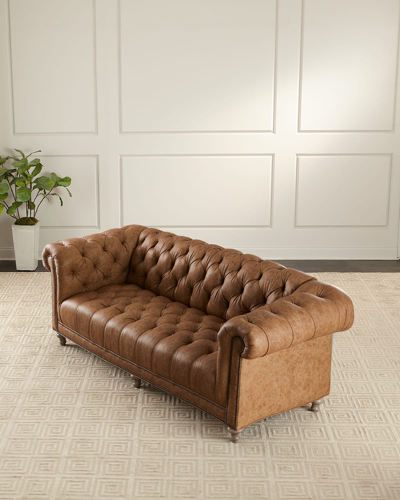 Shop Massoud Kennesaw Chesterfield Sofa In Brown