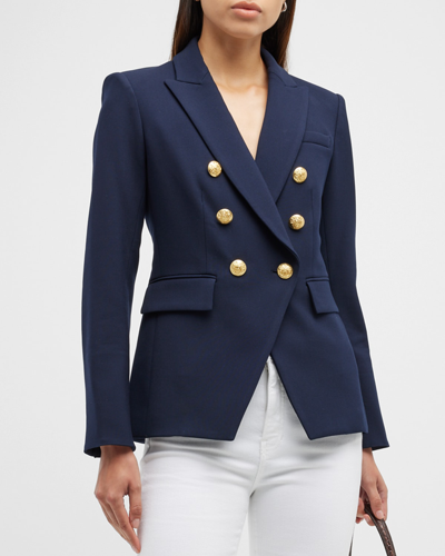 Shop Veronica Beard Miller Dickey Jacket In Navy With Gold Bu