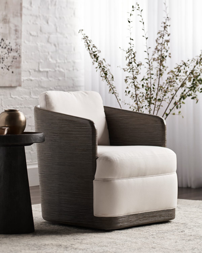 Shop Palecek Carlyle Swivel Lounge Chair In Ivory/brown