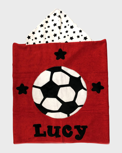 Shop Boogie Baby Kid's Soccer Star-print Hooded Towel, Personalized In Red