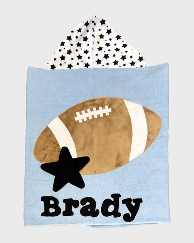Shop Boogie Baby Kid's Football Star-print Hooded Towel, Personalized In Baby Blue