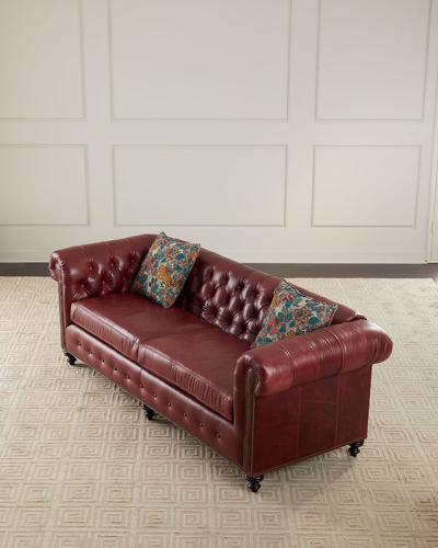 Massoud Rosa Tufted Leather Sofa, 93" In Rose