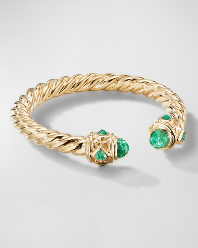 Shop David Yurman 2.3mm Renaissance Ring In 18k Gold In Emerald