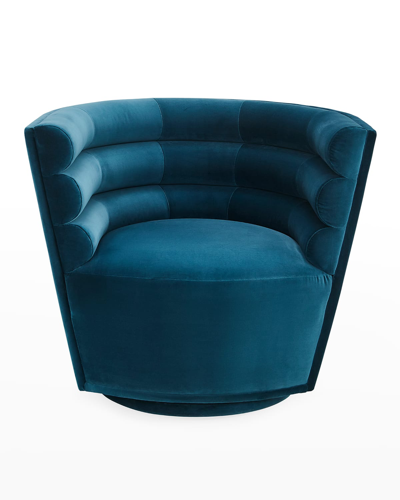 Shop Jonathan Adler Maxime Club Swivel Chair, Varese Petrol In Dark Blue