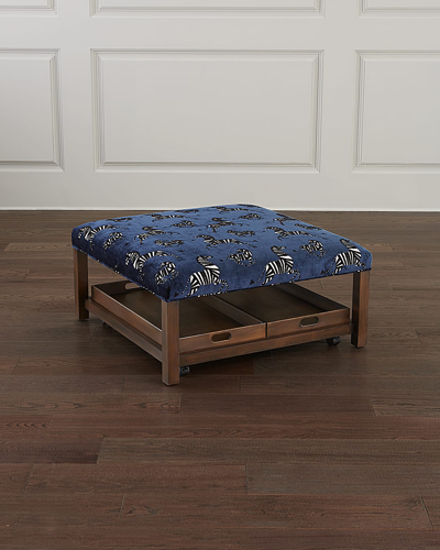 Shop Hf Custom Henri Cocktail Ottoman With Trays In Sapphire Navy