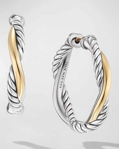 Shop David Yurman Petite Infinity Hoop Earrings In Silver And 14k Gold, 4mm, 0.68"l In S4