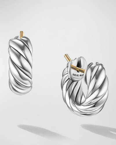 Shop David Yurman Sculpted Cable Hoop Earrings In Silver, 5.4mm, 0.5"l In Ss