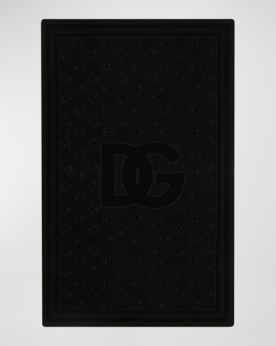 Shop Dolce & Gabbana Cotton Jacquard Dg-monogram Beach Towel In Black