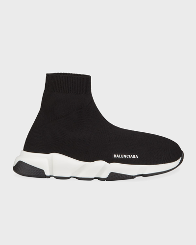 Shop Balenciaga Kid's Two-tone Knit Sock Trainer Sneakers In 1015 Black/white/