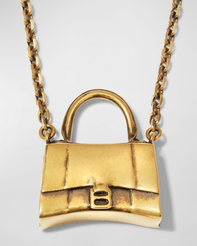 Shop Balenciaga Hourglass Pendant Necklace In 0604 Antique Gold