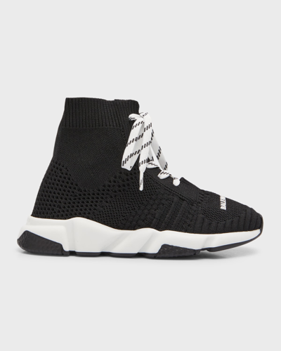 Shop Balenciaga Kid's Speed Lace-up Sock Sneakers In 1015 Black/white/