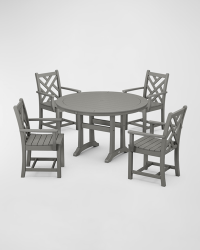 Shop Polywood Chippendale 5-piece Nautical Trestle Dining Arm Chair Set In Slate Grey