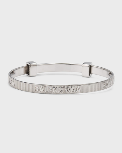 Shop Balenciaga Logo Hoop Bracelet In 0918 Shiny Silver