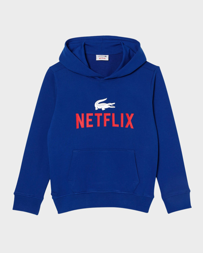 Shop Lacoste X Netflix Logo-print Hoodie In Dark Blue