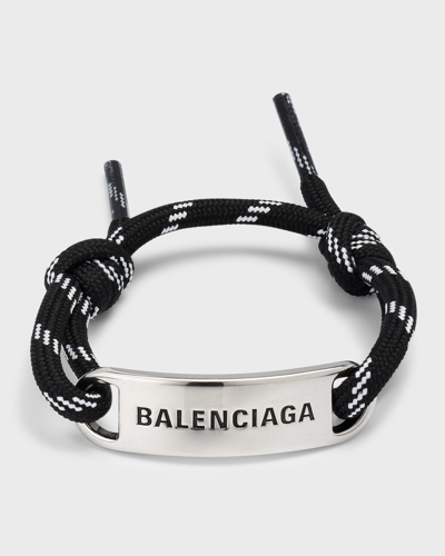 Shop Balenciaga Rope Plate Bracelet In 1766 Blk/white/an