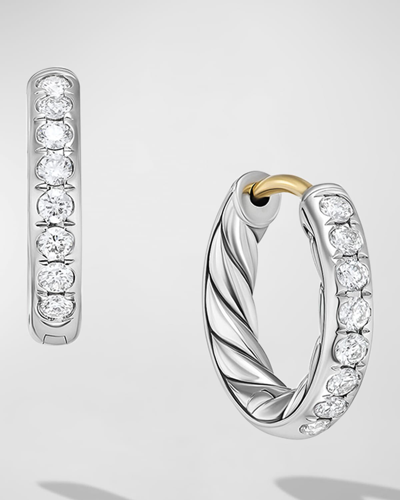 Shop David Yurman Sculpted Cable Huggie Hoop Earrings With Diamonds In Silver, 2.4mm, 0.5"l