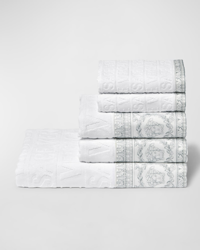 Shop Versace Barocco 5-piece Towel Set In White/silver