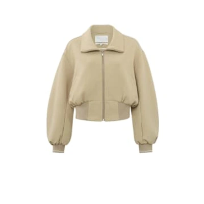 Shop Yaya Cropped Jersey Jacket With Collar | White Pepper Beige