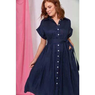 Shop Eb & Ive Navy Linen Shirt Dress In Blue