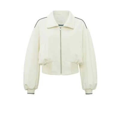 Shop Yaya Cropped Jersey Jacket With Collar | Ivory White
