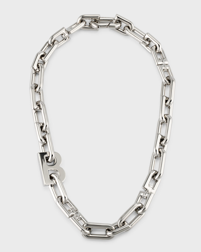 Shop Balenciaga B Chain Thin Necklace In 0926 Shiny Silver