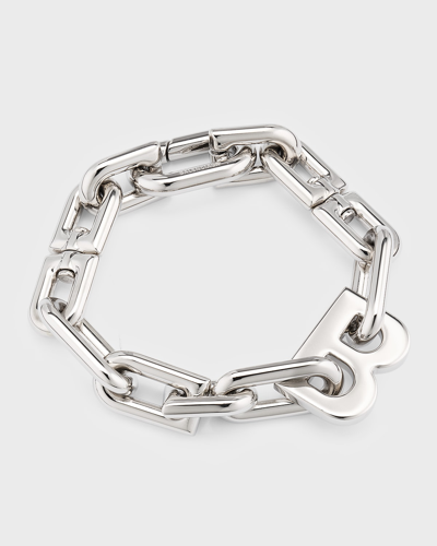 Shop Balenciaga B Chain Thin Bracelet In 0926 Shiny Silver