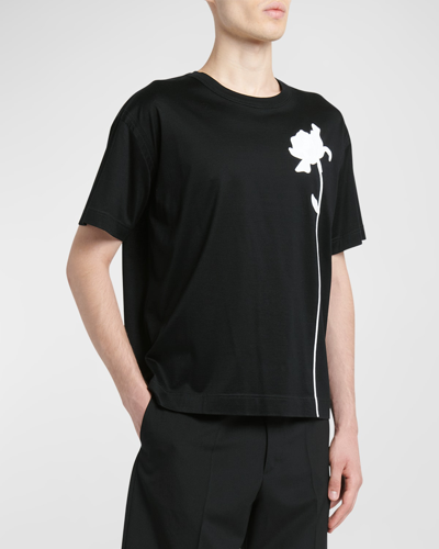 Shop Valentino Men's Embroidered Flower T-shirt In Black