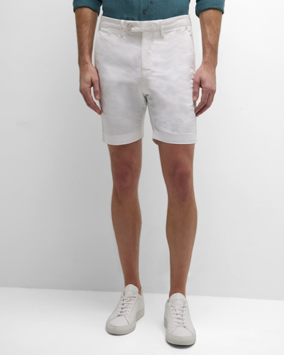 Shop Kiton Men'c Cotton-stretch Flat-front Shorts In White