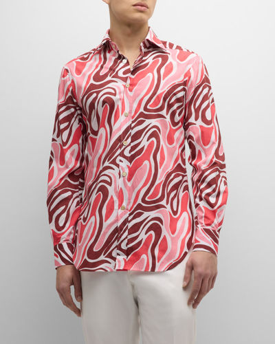 Shop Kiton Men's Ocean Waves Sport Shirt In Pink Multi