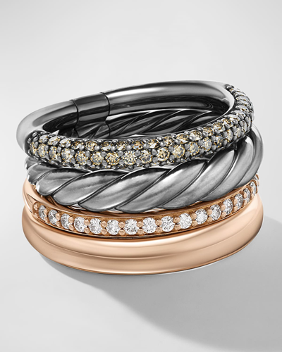 Shop David Yurman Dy Mercer Ring With Diamonds In Silver And 18k Rose Gold, 14mm In Raccdi